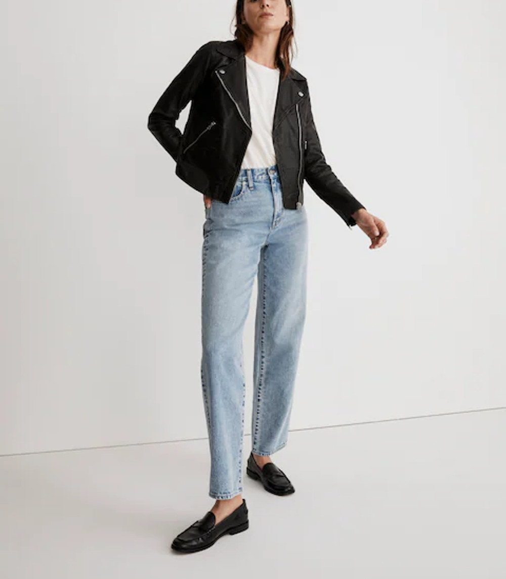 Madewell Washed Leather Motorcycle Jacket True Black M